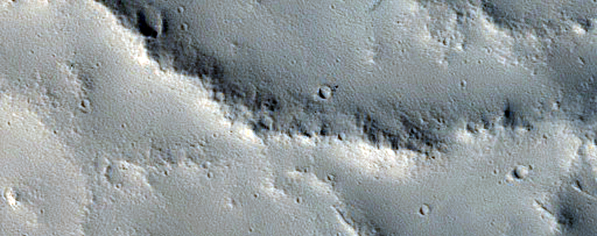 Channels in Crater in Tempe Fossae