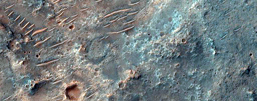 Channels on Edge of Crater East of Huygens Crater