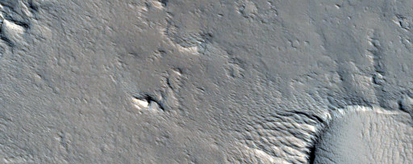 Landforms South of Olympus Mons