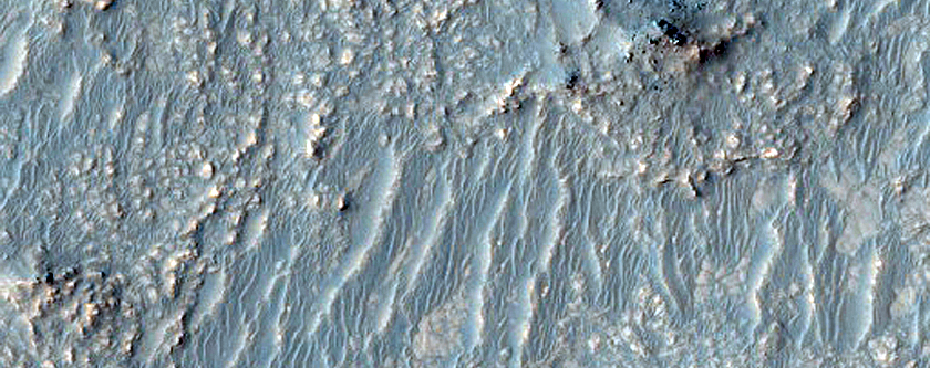 Light-Toned Surface Amid Buttes or Yardangs in Martz Crater