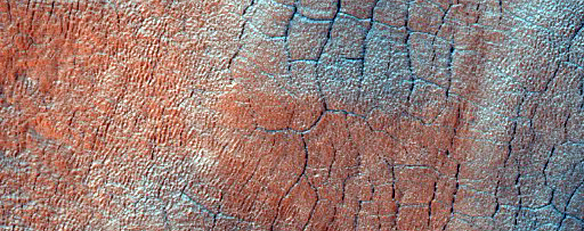 Scalloped Terrain near Crater in Western Utopia Region