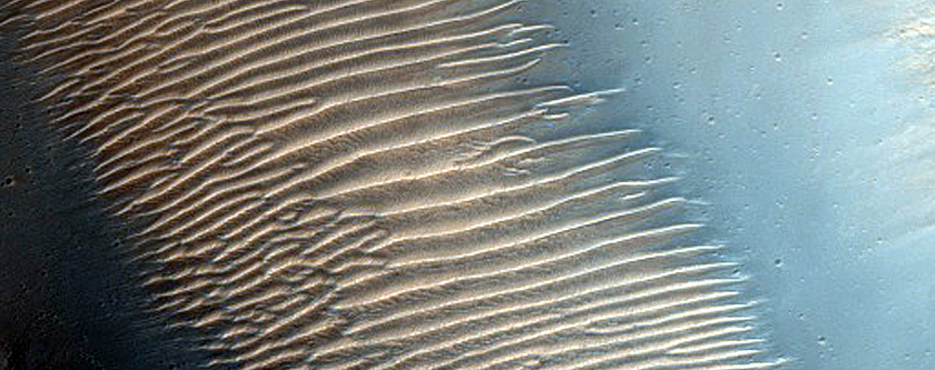Valley at Edge of Old Crater in Tyrrhena Terra