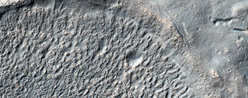 Crater and Brain Terrain near Reull Vallis