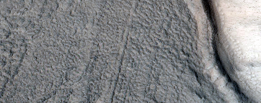 Crater with Lobate Debris Apron on East Flank of Alba Mons