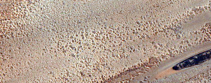 Mounds on North Polar Residual Ice atop Dunes