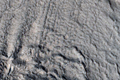 Glacier Tongue inside Impact Cut by Fault on Alba Mons