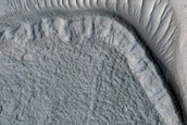 Glacier Tongue inside Impact Cut by Fault on Alba Mons