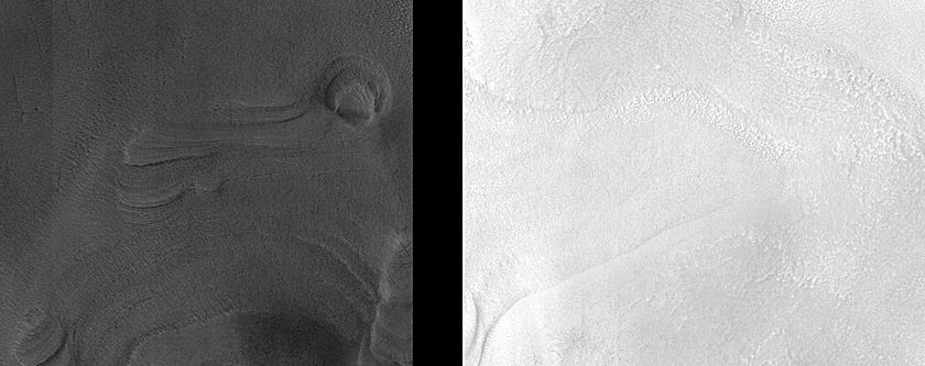 Dipping Layers near Mound in Hellas Planitia