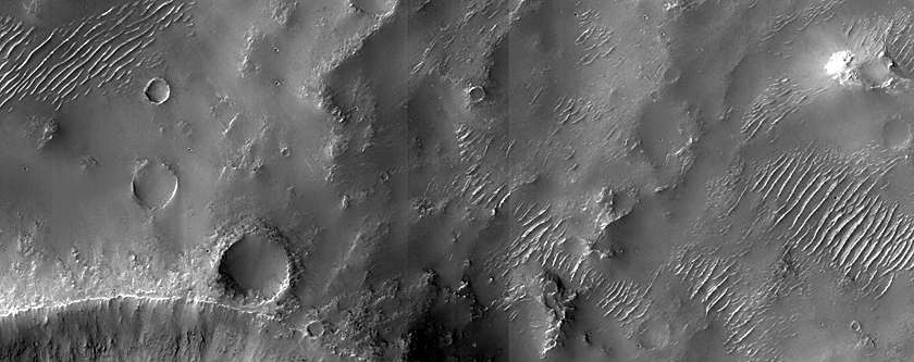 Flow Moving around Crater in Huygens Crater