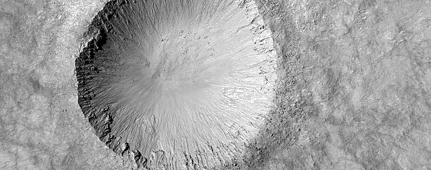 Youthful Crater in THEMIS Image and at Edge of MOC Image