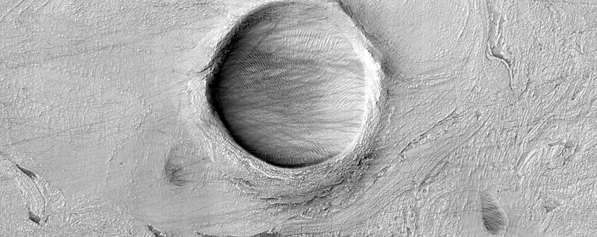 Crater and Banded Terrain in Hellas Planitia