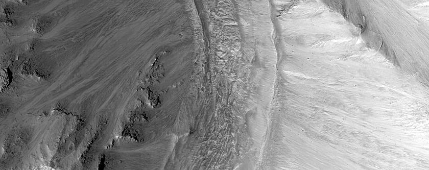 Leveed Feature on North-Facing Valles Marineris Wall Landslide or Glacier