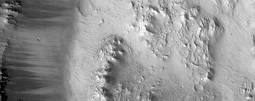 Exposed Bedrock in Terrace of Crater in Lunae Planum