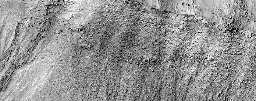 South Facing Gullies in Unusual Rectilinear Crater
