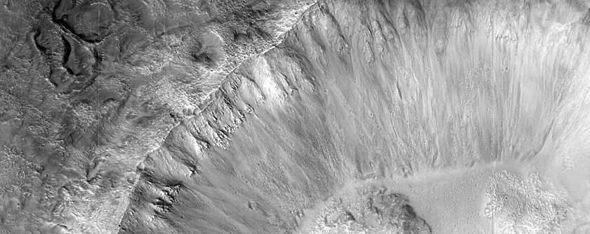 Gullies in Crater West of Xanthe Dorsa