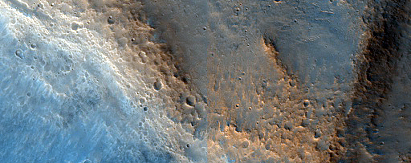 Crater Cut by Trough near Hydraotes Chaos