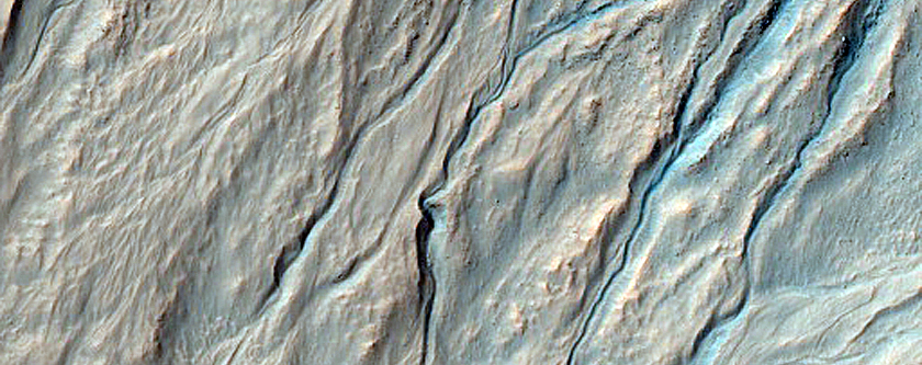 South Facing Gullies in Unusual Rectilinear Crater