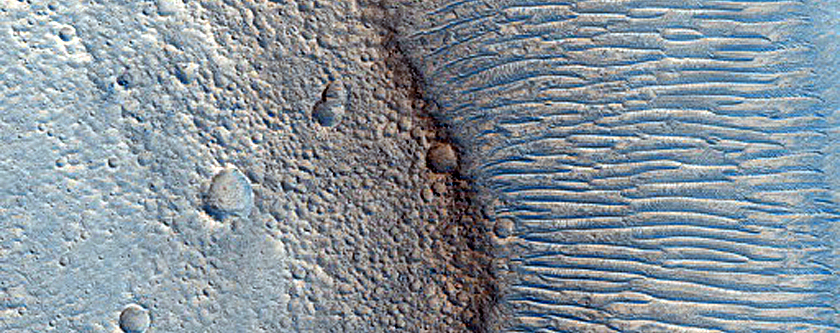 Intersecting Wrinkle Ridge and Crater Rim
