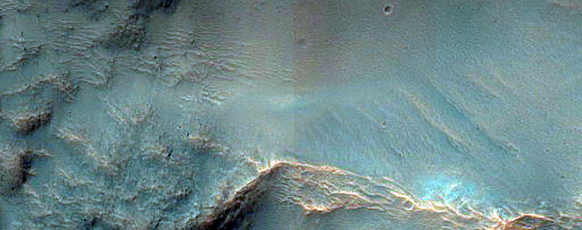 Channel and Deposit in Isil Crater