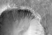 Gullies with Fractured Fans in 2-Kilometer Diameter Crater