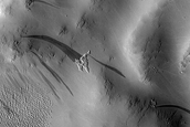 Slope Streak and Pedestal Crater near Medusae Fossae