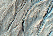 South Facing Gullies in Unusual Rectilinear Crater