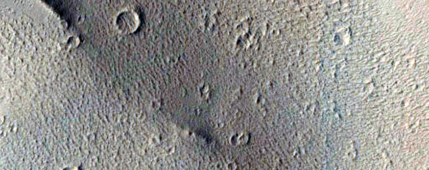 Material Beyond Margins of Ridged Lobe Northwest of Olympus Mons