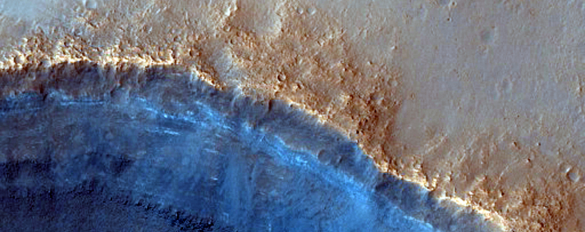 Exposed Crater Rim Deposits near Mawrth Vallis