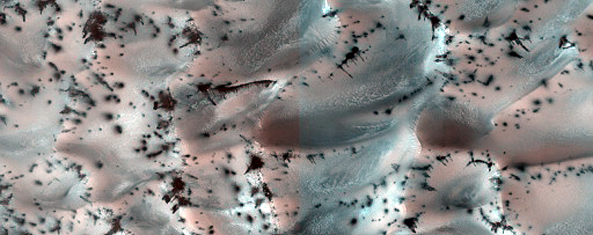 Polar Crater with Summer Ice and Dunes