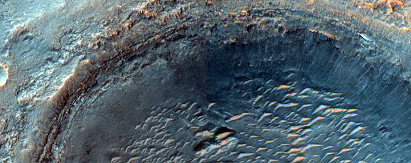Exposure in West Wall of Oxia Planum Crater 