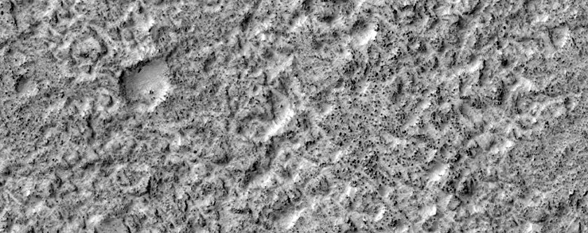 Deposits inside Degraded Crater Southwest of Bamberg Crater