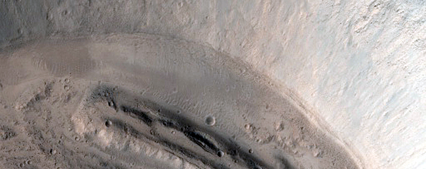 North-Pole-Facing Deposit in Crater Associated with Headwall Erosion