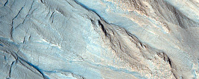 West-Facing Gullies in Crater in Mamers Valles