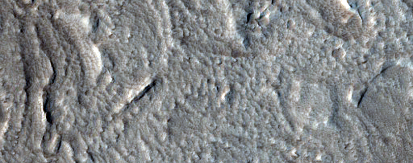 Terrain around Crater in Tempe Terra