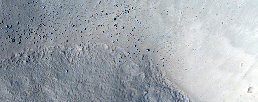North-Pole-Facing Deposit in Crater Associated with Headwall Erosion