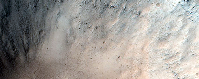 North-Pole-Facing Deposit in Crater Associated with Headwall Erosion