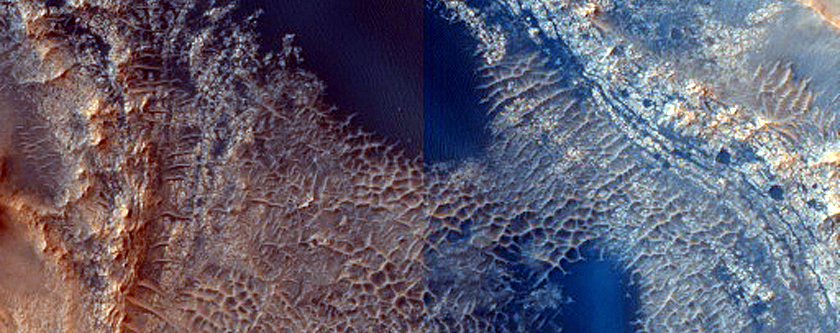 Scattered Dunes in Channel Northeast of Syrtis Major Planum
