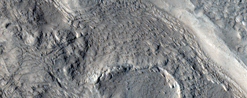 Features around Crater in Tempe Terra