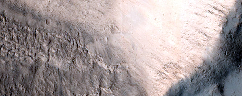 North-Pole-Facing Deposit in Crater Associated with Headwall Erosion