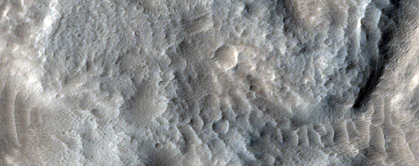 Terrain around Crater in Tempe Terra