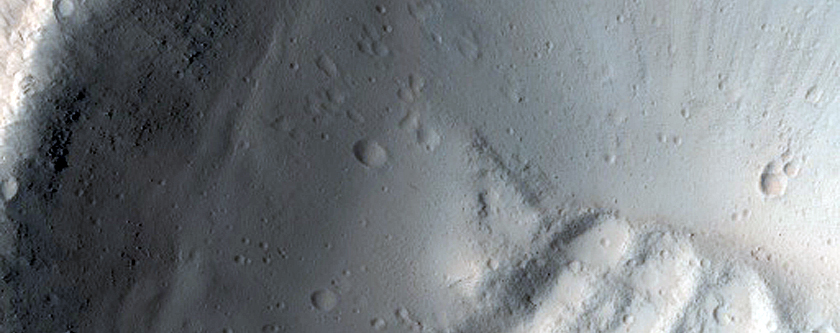 North-Pole-Facing Deposit in Crater Associated with Headwall Erosion