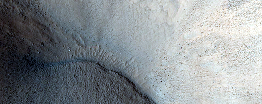 North-Pole-Facing Deposit in Crater Associated with Headwall Erosion