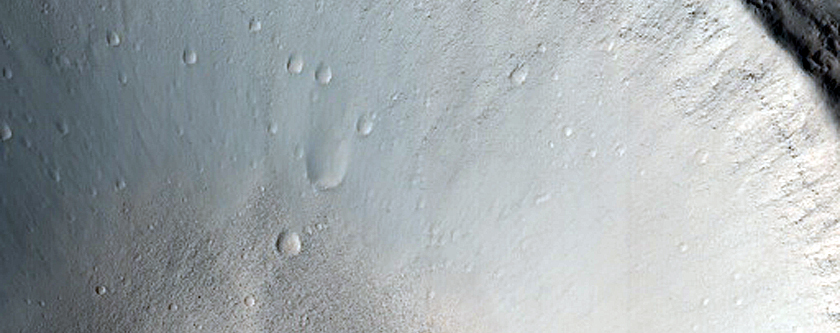North-Pole-Facing Deposit in Crater Associated with Headwall Erosion