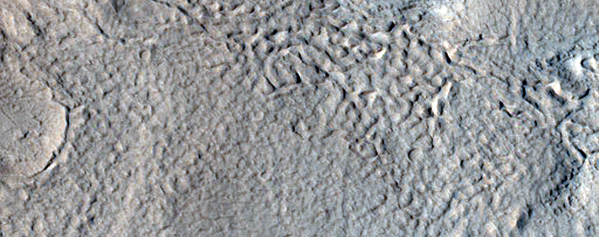 Terrain around Crater in Tempe Terra