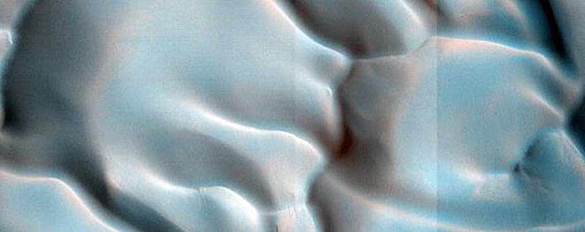 Polar Crater with Dunes and Summer Ice