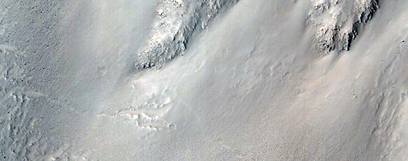 Gullies Cutting Southeast-Facing Slope of Impact Crater