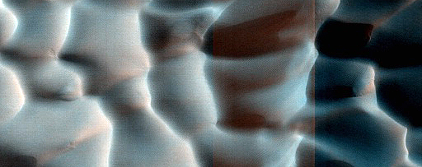 Polar Crater with Summer Ice and Dunes