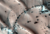 Polar Crater with Dunes and Summer Ice