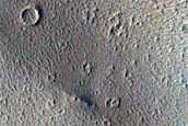 Material Beyond Margins of Ridged Lobe Northwest of Olympus Mons
