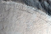 North-Pole-Facing Deposit in Crater Associated with Headwall Erosion